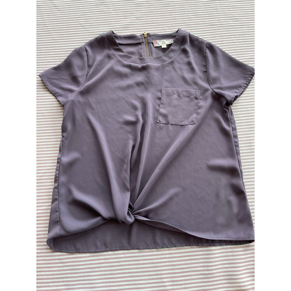 Pink Rose Women's Short Sleeve Purple Pocket T-Shirt Size M Back zipper casual